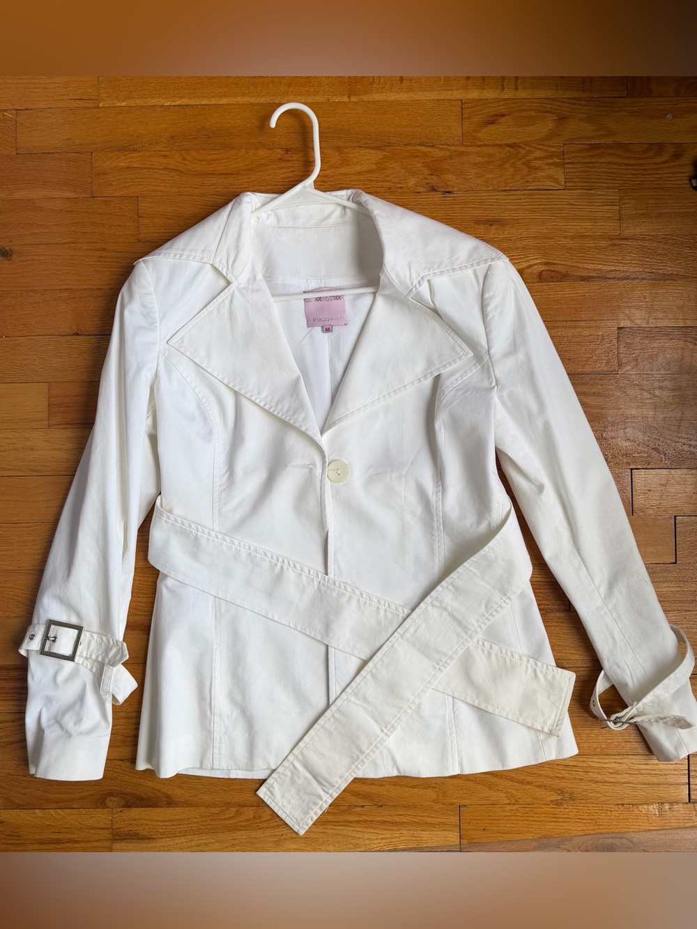Women's White Belted Trench Jacket